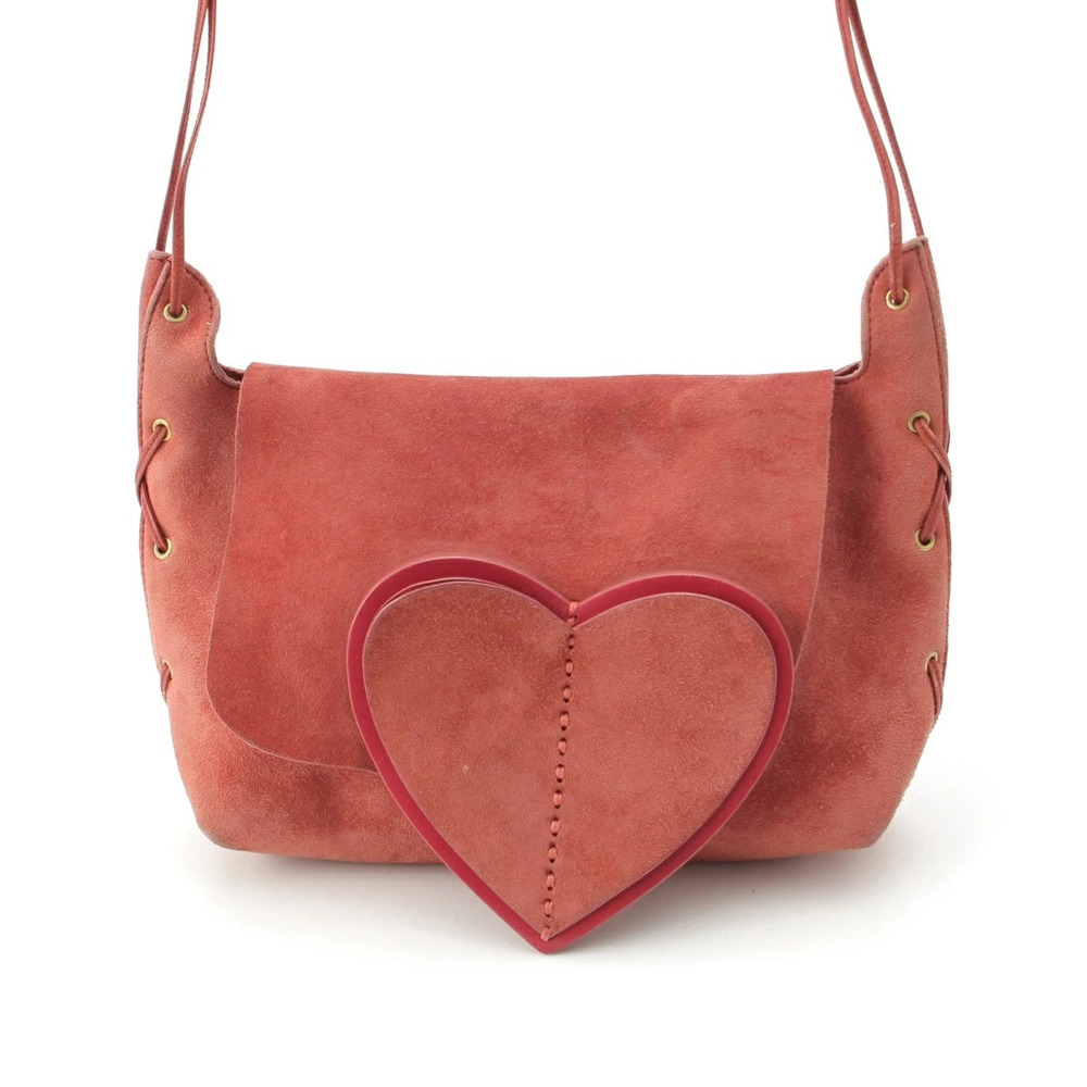 Gucci Suede Leather Tom Ford Heart Motif Lace Up Shoulder Bag Pink